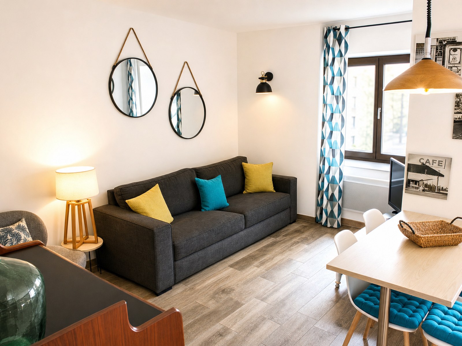 Le même salon après optimisation Lunea Visual : lumière chaude révélée, textures mises en valeur
